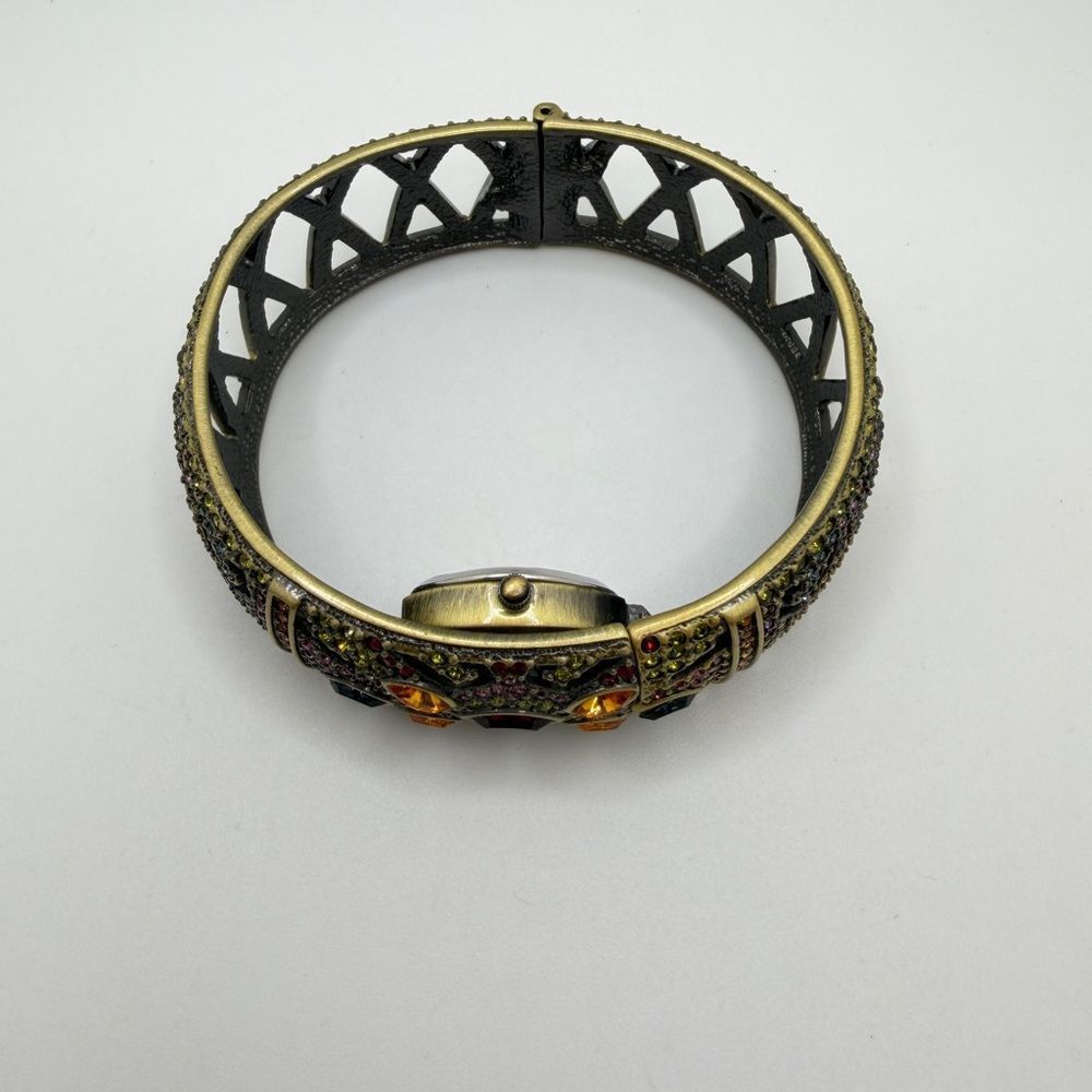 HeidiāDaus "Peekaboo" Watch hinged bracelet, crystal & bronze toned gold metal! - Picture 16 of 16